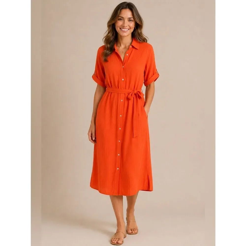 NWT ✨Victoria Dunn Orange Polo Collar Dress 3/4 Dolman Sleeves